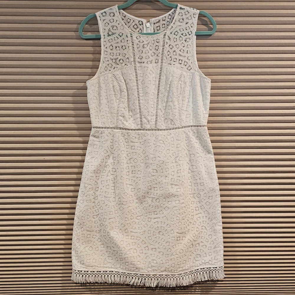 Lilly Pulitzer Simona White Crochet Lace Sleeveless Fringe Shift Dress‎ White 10